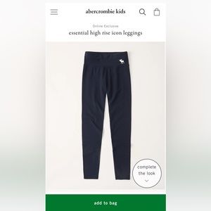 Abercrombie Kids girls essential high rise icon leggings navy blue size 13/14